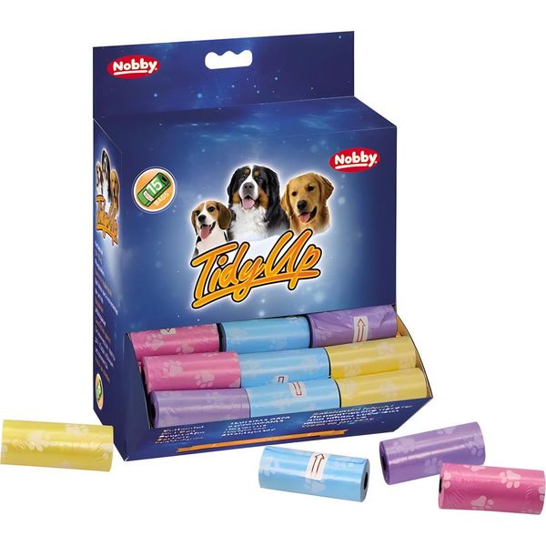 Nobby Tidyup Sacchetti Per La Cacca Con Stampa A Zampa Display Pastello 63 Rotoli Da 15 Sacchetti Ciascuno-image