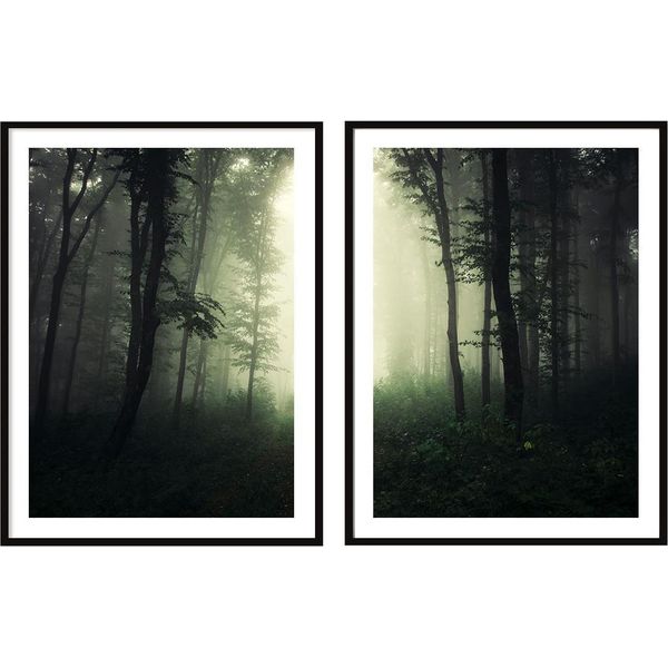 Poster Di Pittura In Cornice, 53 X 73 Cm, Dittico, Set Di 2, Foresta Scura, P2087-image