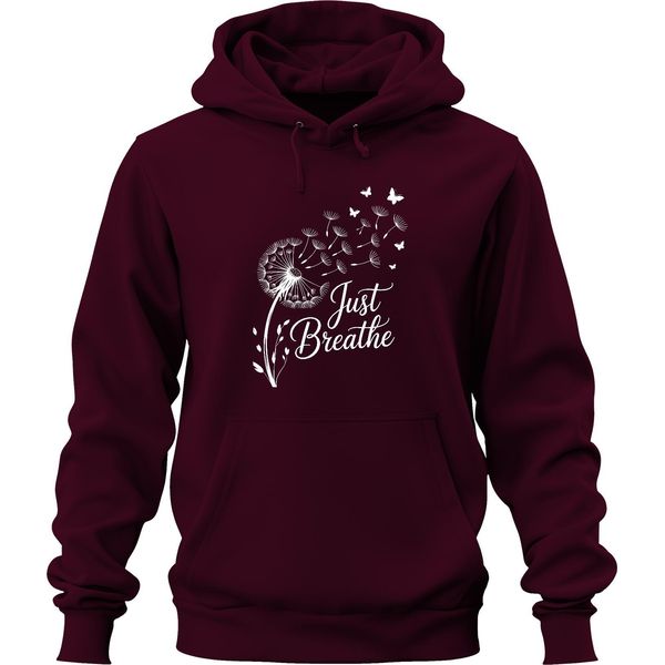 Just Breathe Dandelion Butterfly Mindfulness Yoga Meditation Felpa Con Cappuccio Unisex, Borgogna, L-image