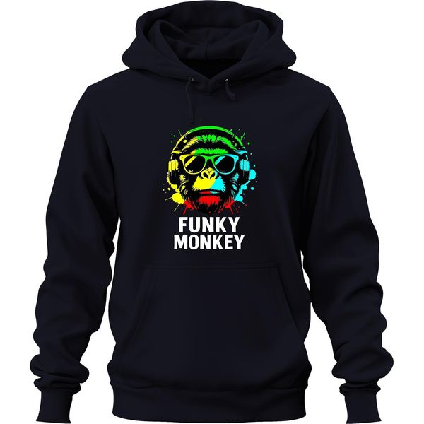 Funky Monkey Headphones Sunglasses Music Dj Retro Colourful Streetwear Unisex Hoodie Hoodie, Navy, Xxl-image