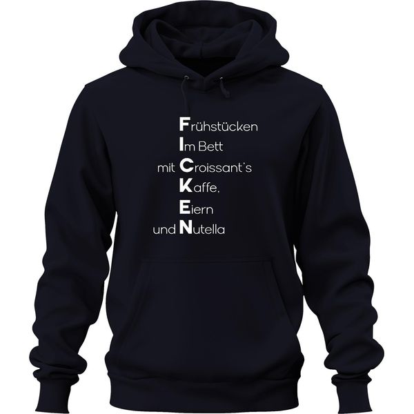 Colazione A Letto Con Croissant, Caffè, Crema Di Cioccolato, Divertente Detto, Felpa Con Cappuccio Unisex, Blu, 3XL-image