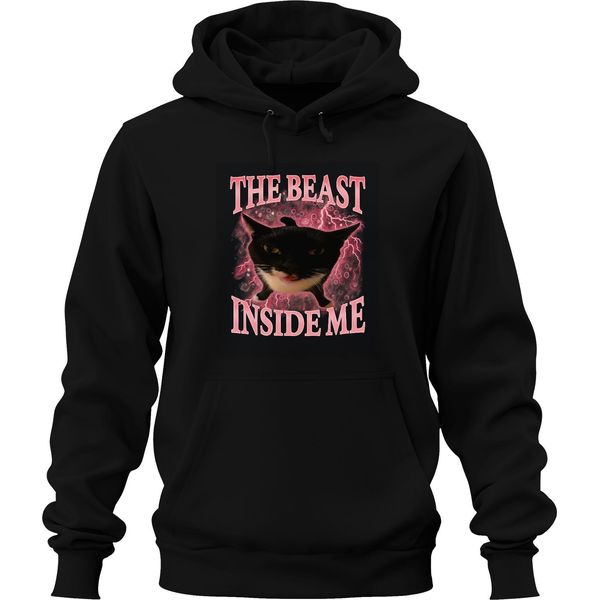 La Bestia Che è In Me è Inarrestabile Gatto Nero Fulmine Rosa Felpa Con Cappuccio Unisex, Nero, 3XL-image