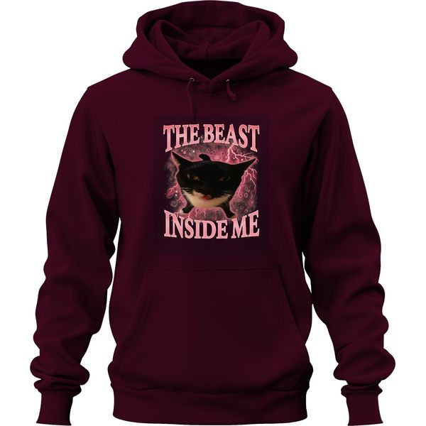La Bestia Che è In Me è Inarrestabile Gatto Nero Fulmine Rosa Felpa Con Cappuccio Unisex, Borgogna, 3XL-image