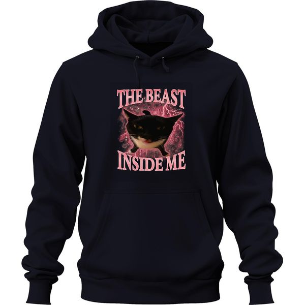 La Bestia Che è In Me è Inarrestabile Gatto Nero Fulmine Rosa Felpa Con Cappuccio Unisex, Navy, M-image