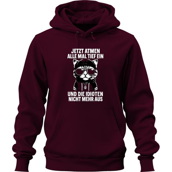 Ora Fate Tutti Un Respiro Profondo, Dicendo Che Il Gatto Cool è Ironico. Felpa Con Cappuccio Unisex, Bordeaux, Xxl-image
