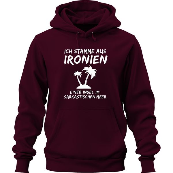 I'm From Ironies Of An Island Sarcastic Humour Palms Felpa Con Cappuccio Unisex, Borgogna, M-image