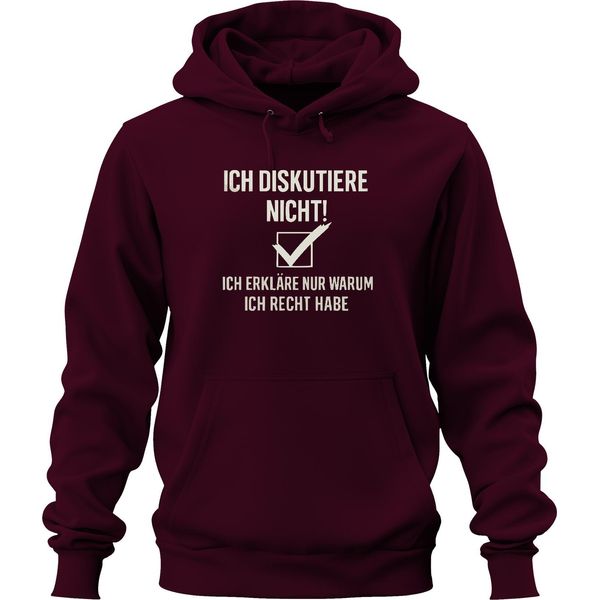 Non Discuto, Ho Sempre Ragione Detto Divertente Regalo Unisex Felpa Con Cappuccio, Borgogna, L-image