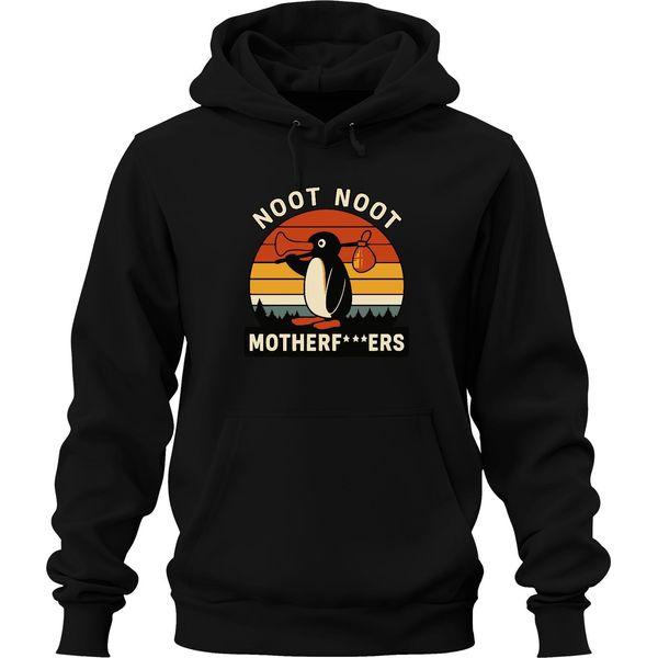 Felpa Con Cappuccio Noot Noot Motherf***Ers Retro Penguin Sunset Vintage Unisex, Nero, S-image