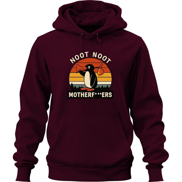 Noot Noot Motherf***Ers Retro Penguin Sunset Vintage Unisex Felpa Con Cappuccio, Borgogna, S-image