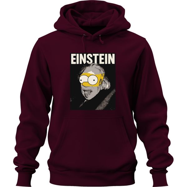 Einstein Parodia Simpsons Mashup Nerd Fisica Scienza Retro Unisex Felpa Con Cappuccio, Borgogna, S-image