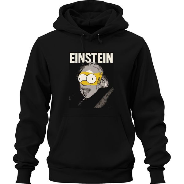 Einstein Parodia Simpsons Mashup Nerd Fisica Scienza Retro Unisex Felpa Con Cappuccio, Nero, 3XL-image
