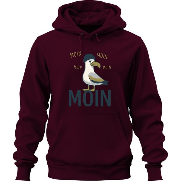 Moin MöWe Costa Della Germania Del Nord Mare Del Nord Marittimo Divertente Gabbiano Felpa Con Cappuccio Unisex, Borgogna, S-image
