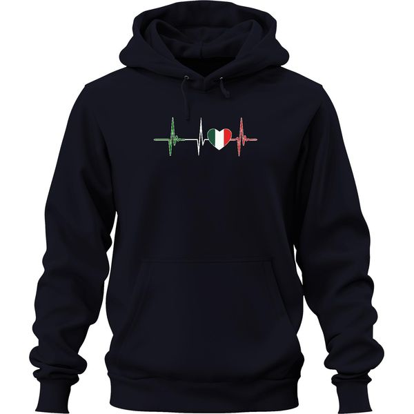 Cuore Ecg Con Bandiera Italiana Love Fan Amore Unisex Felpa Con Cappuccio, Navy, M-image