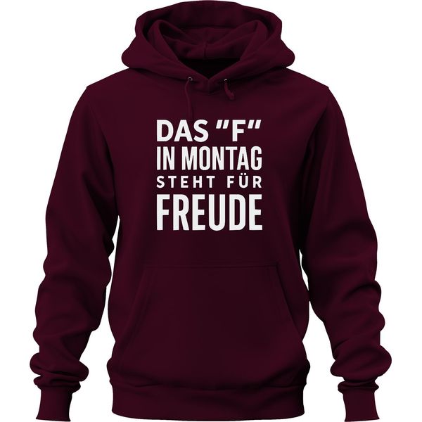 F In Monday Means Joy Funny Saying Office Gift Colleagues Unisex Hoodie Hoodie, Burgundy, 3XL-image