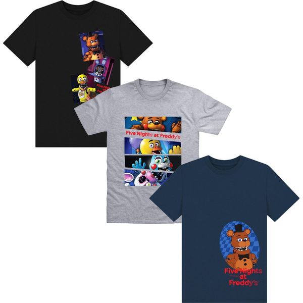 Five Nights At Freddys - Maglietta Per Bambini (Confezione Da 3) TC891 (128) (Blu/Grigio/Nero)-image