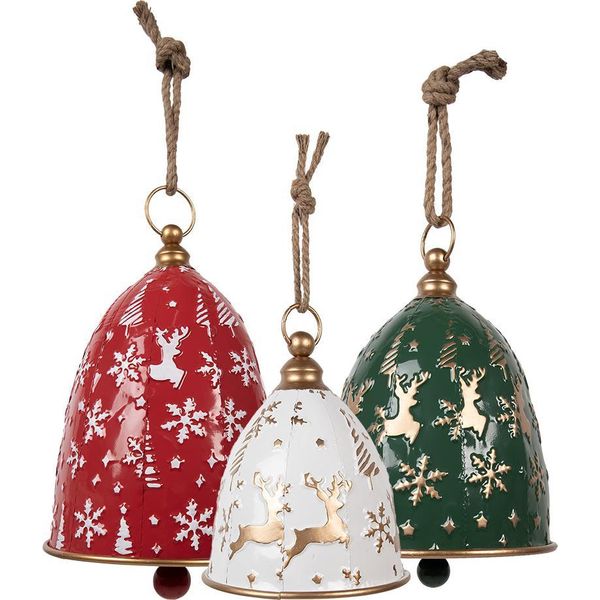 Clayre & Eef Campana Di Decorazione Ø 32X43 / Ø 28X35 / Ø 23X28 Cm Metallo Rosso-image