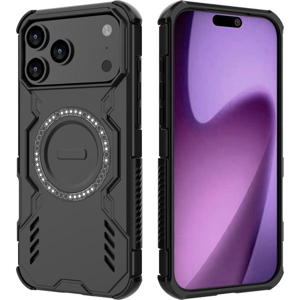 Custodia Magnetica Per Iphone 17 Pro Max, Paraurti Ibrido In Pc E Tpu, Prese D'aria Per La Dissipazione Del Calore Custodia Nera-image