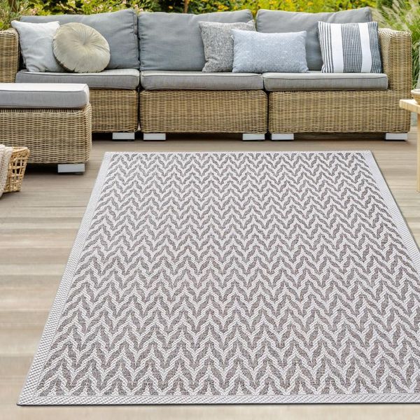 Tappeto Beige Crema Per Interni Ed Esterni Resistente E Di Facile Manutenzione Dimensioni Moderne - 120 X 160 Cm-image