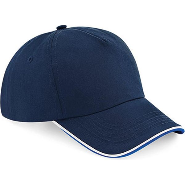 Beechfield B25C | Authentic 5 Panel Cap - Piped Peak, 100 % Baumwoll-Twill - Farbe: French Navy/Bright Royal/White - GrößE: Taglia Unica-image