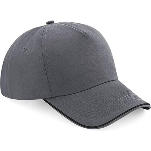 Beechfield B25C | Authentic 5 Panel Cap - Piped Peak, 100 % Cotone Twill - Colore: Grigio Grafite/Nero - Taglia: Unica-image