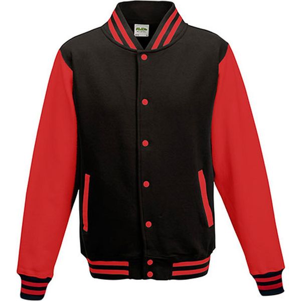 Just Hoods JH043 | Giacca Varsity / Giacca College - Colore: Jet Black/Fire Red - Taglia: M-image
