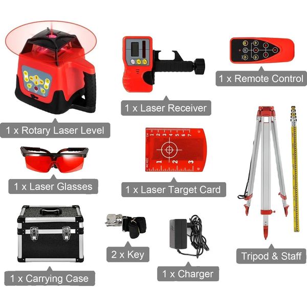 Laser A Rotazione, Funzionalità Verticale E Orizzontale, Autolivellante, Treppiede Regolabile, Kit Di Raggi Rossi 2-image