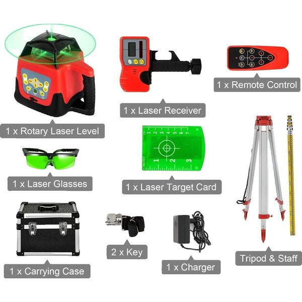 Laser A Rotazione, Funzionalità Verticale E Orizzontale, Autolivellante, Treppiede Regolabile, Set Di Raggi Verdi 2-image