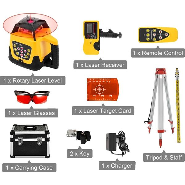 Laser A Rotazione, Funzionalità Verticale E Orizzontale, Autolivellante, Treppiede Regolabile, Kit Raggio Rosso 1-image