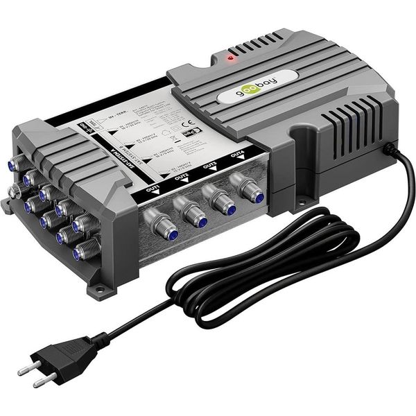 Goobay 64879 Multi-Switch Satellitare 9 Ingressi/4 Uscite, Grigio Argento - Distributore Per Max. 4 Utenti Da Due Satelliti-image