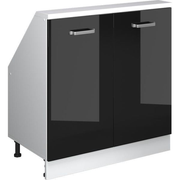 Vicco Mobile Cucina Sottotetto R-Line, 80 Cm Con 2 Porte, Nero Lucido/Bianco-image
