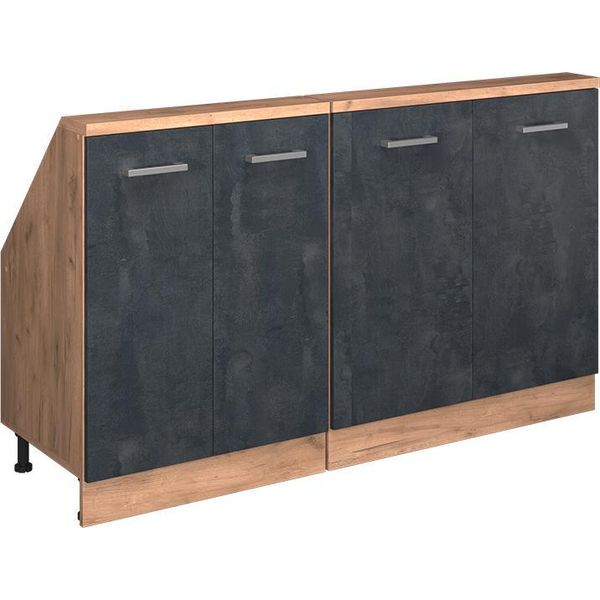 Vicco Mobile Cucina Sottotetto R-Line, 140 Cm Set Di 2, Calcestruzzo Nero/Quercia Dorata-image
