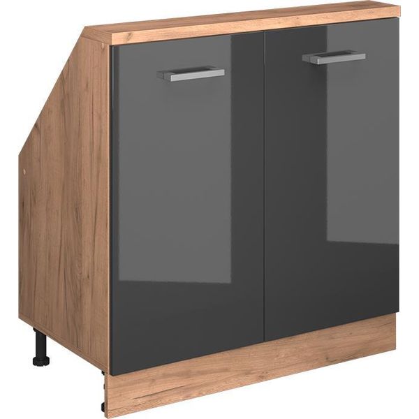 Vicco Mobile Cucina Sottotetto R-Line, 80 Cm Con 2 Porte, Antracite Lucido/Oro Power Oak-image