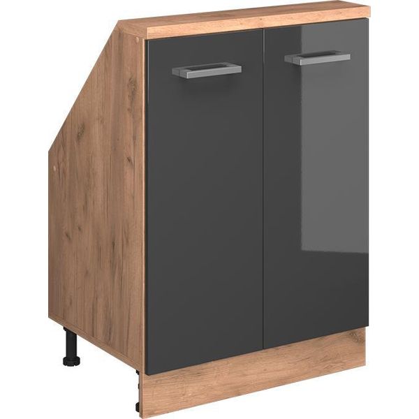 Vicco Mobile Cucina Sottotetto R-Line, 60 Cm Con 2 Porte, Antracite Lucido/Oro Power Oak-image