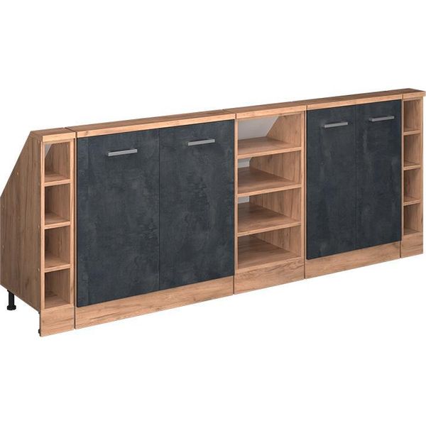 Vicco Mobile Cucina Sottotetto R-Line, 215 Cm Set Di 5, Calcestruzzo Nero/Quercia Dorata-image
