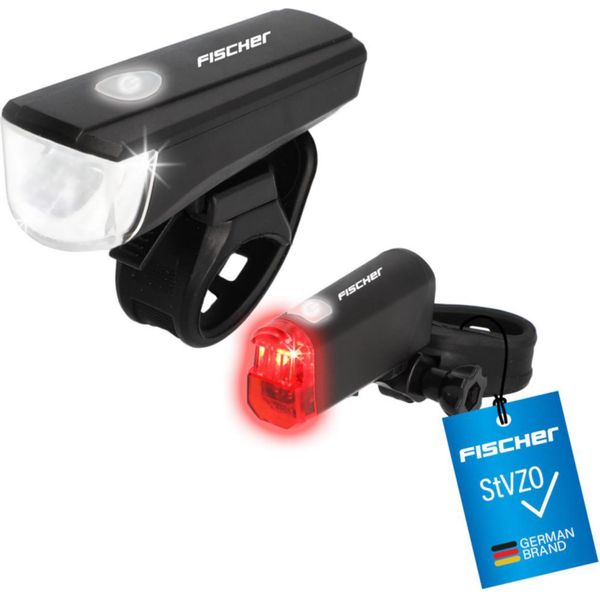Fischer 50760 Fischer Set Di Illuminazione A Batteria Led Per Bicicletta, 20 Lux-image
