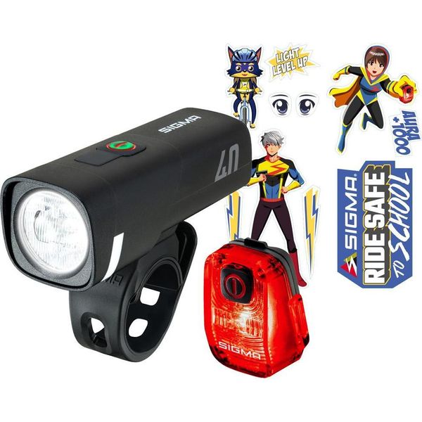 Sigma Aura 40 Luce Anteriore E Hiro 10 Luce Posteriore Led Set USB-C 40 Lux / 500 M Visibilità IP44 Nero - Guida Sicura A Scuola-image