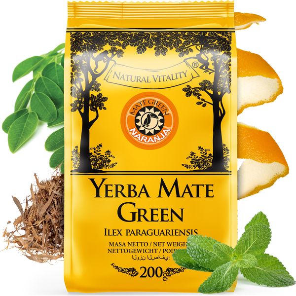 Tè Yerba Mate Mate Green Naranja 200G - Yerba Mate Brasiliano Con Aroma Di Arancia Ed Erbe Aromatiche - Senza Aromi Artificiali Aggiunti-image