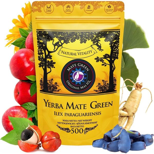 Yerba Mate Green Sin Humo Original Mas Iq 500G - Tè Yerba Mate Brasiliano Con Guaranà, Calendula, Mela - Tè Mate Brasiliano In Foglie Sfuse 0,5Kg-image