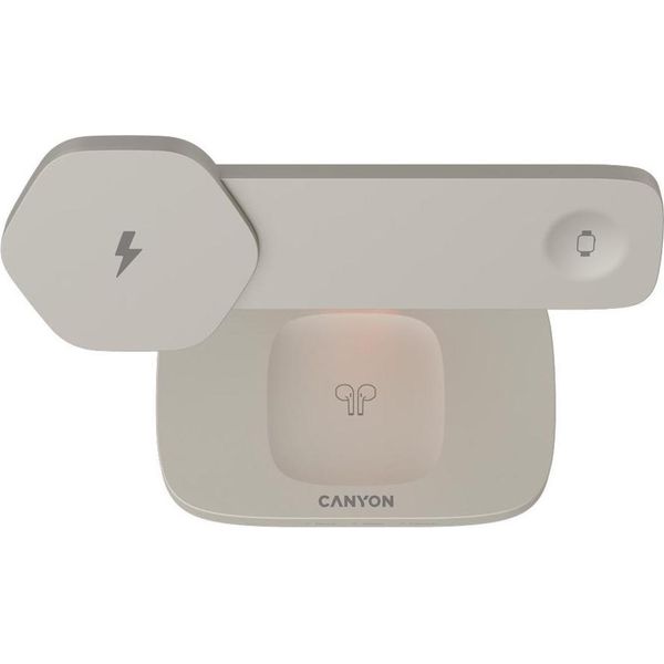 Canyon Hexagon 310, 3In1, Stazione Di Ricarica Qi Wireless Per 3 Dispositivi Contemporaneamente, Grigio Chiaro/Arancione-image