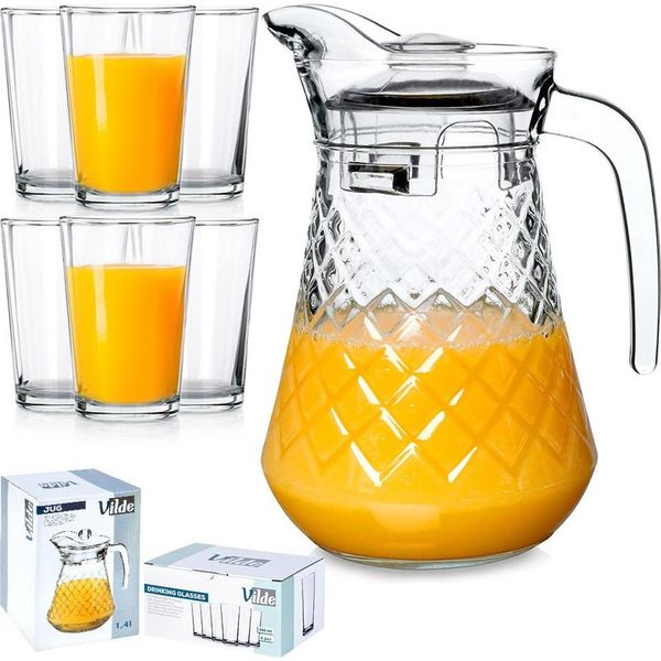 Caraffa In Vetro Vilde Con Coperchio 1,4 L + Bicchieri 6 Pezzi 200 Ml-image