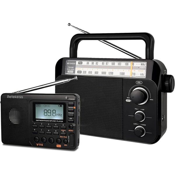 Retekess V115 Radio Am Fm, Radio Portatile A Onde Corte E Retekess TR604 Radio Am Fm, Radio Analogica A Transistor, Con 3 Batterie D-Cell, Corrente Alternata-image