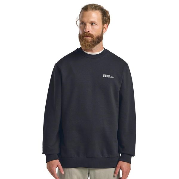 Langarmshirt Jack Wolfskin "Essential Crewneck M", Herren, Gr. S (48), Blau (Schwarz, Navy), Obermaterial: 100% Baumwolle, Shirts Langarmshirt-image