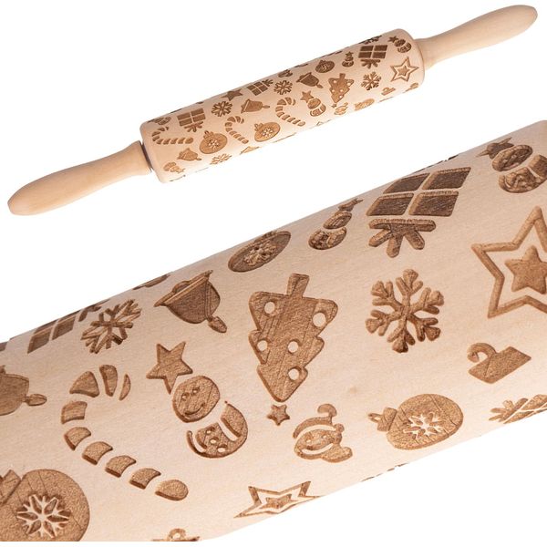 Mattarello Con Motivo Natalizio 3D Accessori Da Forno Fai Da Te In Legno 40 Cm 22039-image