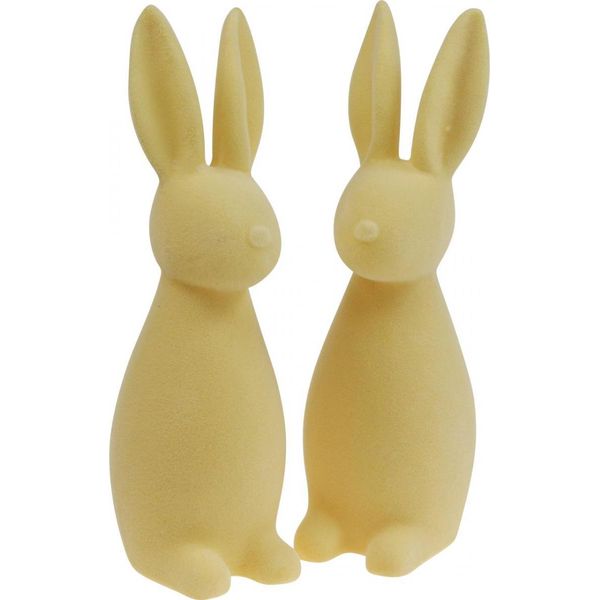 Coniglietto Pasquale Decorativo Giallo Chiaro Floccato – Set Da 2, Seconda Scelta, 29,5 Cm, 2 Pezzi-image
