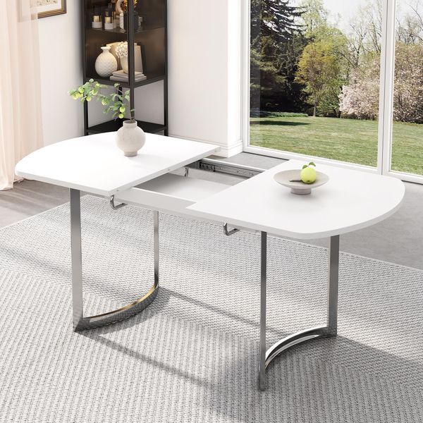 Tavolo Da Pranzo Flieks Tavolo Da Cucina Allungabile, Tavolo Da Lavoro Rettangolare, Tavolo Da Pranzo Classico Con Gambe In Metallo Argentato, 140/180X80X75,5-image