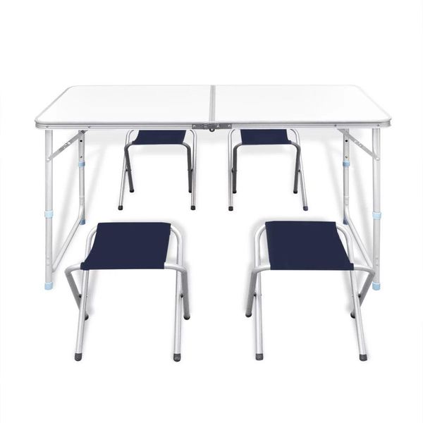 Vidaxl Tavolo Da Campeggio Con 4 Sgabelli Pieghevole Regolabile In Altezza 120X60 Cm-image