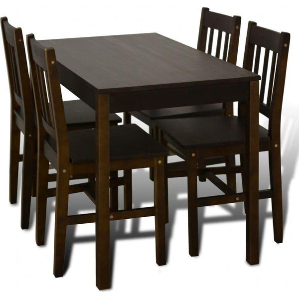 Tavolo Da Pranzo Tavolo In Legno Con 4 Sedie In Legno Set Da Sala Da Pranzo Marrone-image