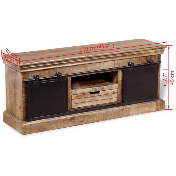 Mobile Tv A 2 Ante Scorrevoli In Legno Massiccio Di Mango 110X30X45 Cm-image