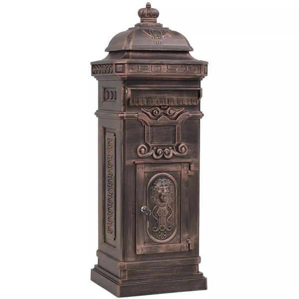 Vidaxl Cassetta Delle Lettere A Colonna In Alluminio Stile Vintage In Acciaio Inox Bronzo-image