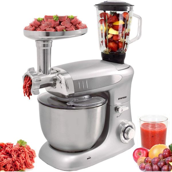 Syntrox Germania Robot Da Cucina Impastatrice Con Tritacarne E Mixer, 6,5 L Argento-image
